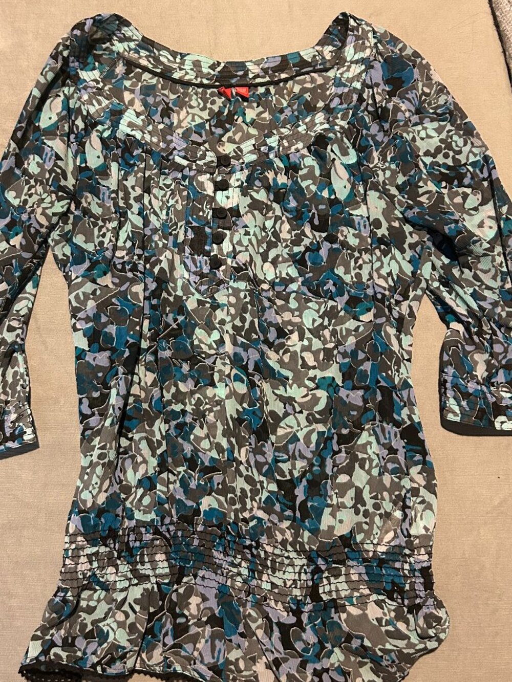 ESPIRIT Flowery Blue & Green Sheer Top Cinch Waist Size S